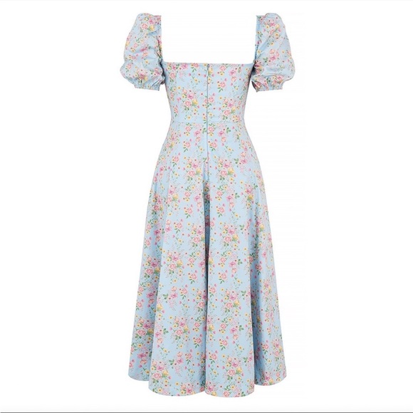 House of CB Tallulah Blue Vintage Floral Puff Sleeve Midi Dress - Picture 7 of 13